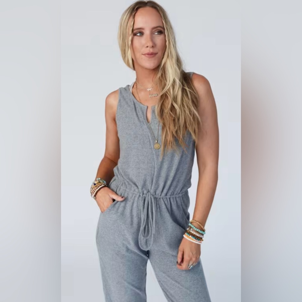 Three Bird Nest Gray Jumpsuit - Picture 3 of 8